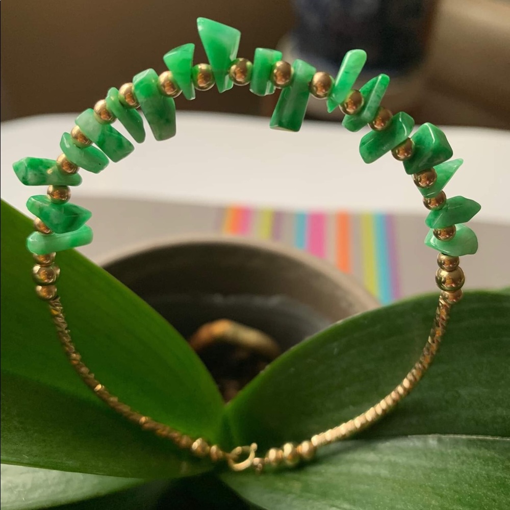 14K gold green jade bracelet bangles